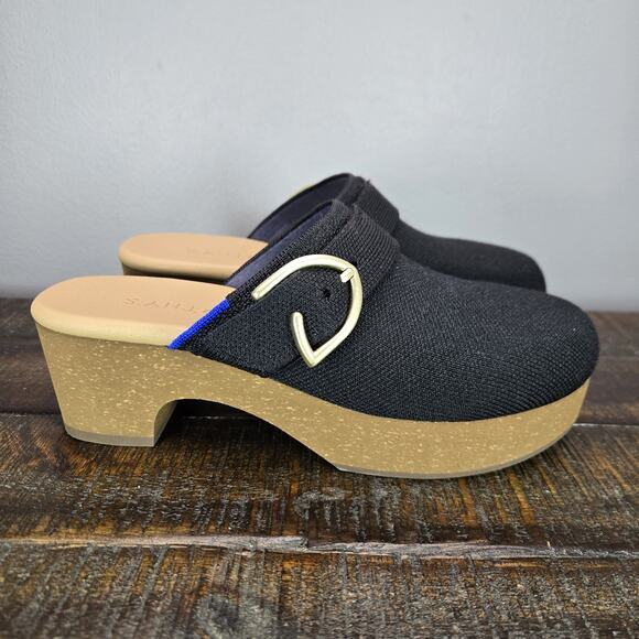 NEW Rothys The Casual Clog Heeled Womens 6 Platform Slip On Buckle Shoes Black - Picture 1 of 11